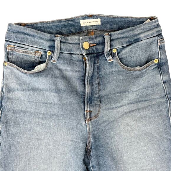 Good American Good Legs Crop Blue665 Light Wash Raw Hem Skinny Jeans size 4 / 27 - Picture 9 of 9